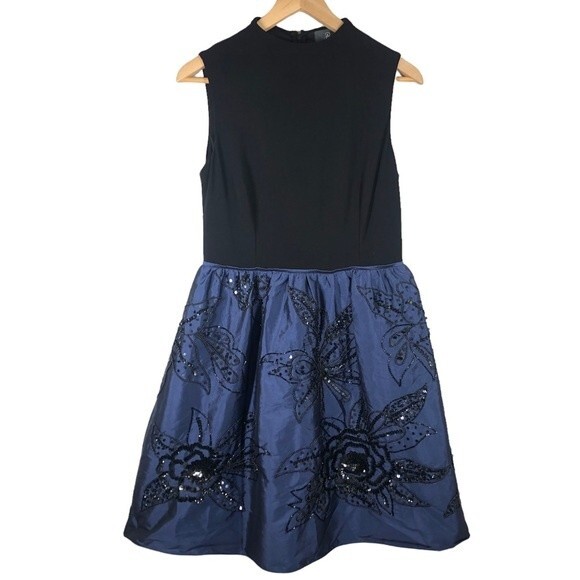 Adrianna Papell Beaded High Neckline Embellished Taffeta Mini Dress 6 AP1E200162 - Picture 1 of 13